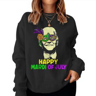 Happy Mardi Gras Joe Biden Funny Sarcastic 4Th Of July Meme Women Crewneck Graphic Sweatshirt - Seseable