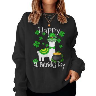 Happy St Patricks Day Llama Dad Mom Boy Girl Lucky Women Crewneck Graphic Sweatshirt - Seseable