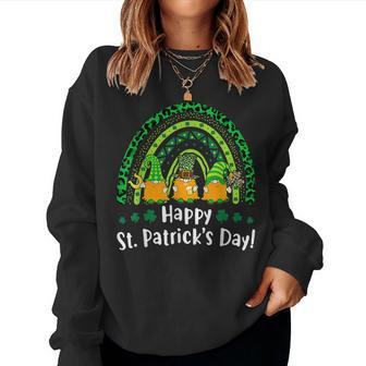 Happy St Patricks Day Rainbow Gnome Lucky Leopard Shamrock Women Crewneck Graphic Sweatshirt - Seseable