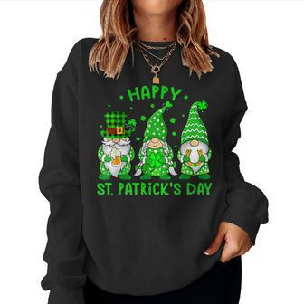 Happy St Patricks Day Three Gnomes Shamrock Men Women Kids Women Crewneck Graphic Sweatshirt - Seseable