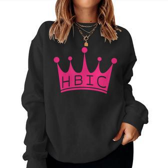 Hbic Womens Gift Head Bitch In Charge Design Women Crewneck Graphic Sweatshirt - Seseable