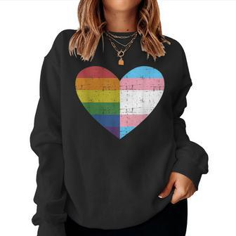 Heart With Rainbow And Transgender Flag For Pride Month Women Sweatshirt | Mazezy