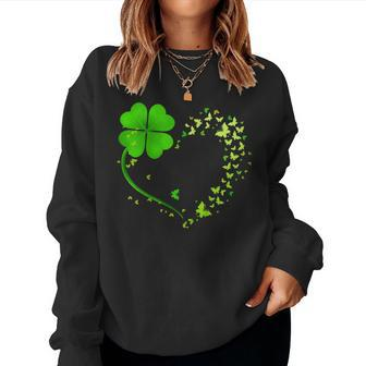 Heart Shamrock Butterfly Happy St Patricks Day Women Sweatshirt | Mazezy