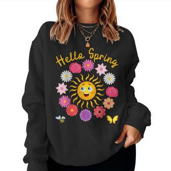 Hello Spring Sun Flower Women Easter Mothers Day Woman Mom Women Crewneck Graphic Sweatshirt - Seseable