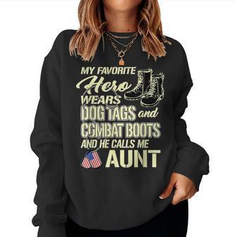 Hero Wears Dog Tags Combat Boots Proud Military Aunt Gift Women Crewneck Graphic Sweatshirt - Seseable