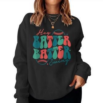Hey Batter Batter Swing Funny Baseball Mom Mothers Day Women Crewneck Graphic Sweatshirt - Thegiftio UK