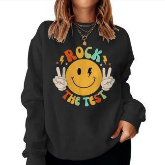Hippie Test Day Rock The Test Groovy Motivational Teacher Women Sweatshirt | Mazezy