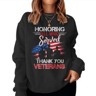 Honoring All Who Served |Thank You Veterans Day For Women Women Crewneck Graphic Sweatshirt - Seseable
