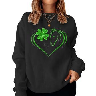 Horse Heart Irish Shamrock St Patricks Day Clover Men Women Women Crewneck Graphic Sweatshirt - Seseable