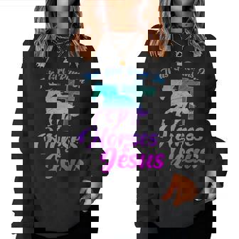 Horse Riding This Girl Runs On Horses & Jesus Women Mom Gift Women Crewneck Graphic Sweatshirt | Seseable CA