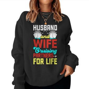 Husband And Wife Cruising Partners For Life Funny Cruise Women Crewneck Graphic Sweatshirt - Thegiftio UK