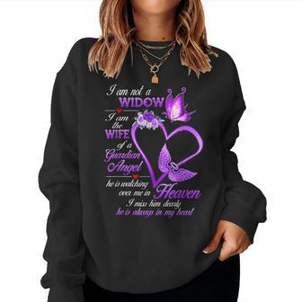 I Am Not A Widow I Am The Wife Of A Guardian Angel Butterfly Women Crewneck Graphic Sweatshirt - Seseable