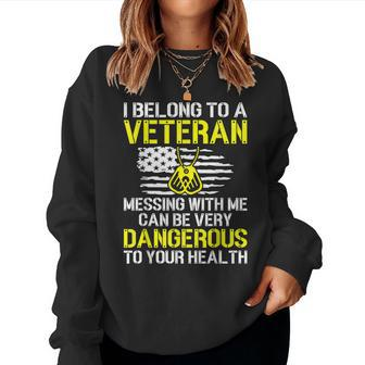 I Belong To A Veteran Funny Veterans Wife Husband Spouse Women Crewneck Graphic Sweatshirt - Seseable