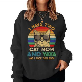 I Have Two Titles Cat Mom And Yaya Best Cat Mom Ever Women Crewneck Graphic Sweatshirt - Seseable