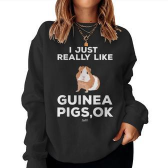 I Just Really Like Guinea Pigs Ok Funny Guinea Mom Themed Women Crewneck Graphic Sweatshirt - Seseable