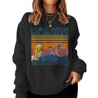I Like Beer & My Bicycle And Maybe 3 People Vintage Cycling Women Crewneck Graphic Sweatshirt - Seseable