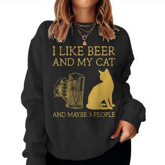 I Like Beer And My Cat And Maybe 3 People I Like Beer Cat Women Crewneck Graphic Sweatshirt - Seseable