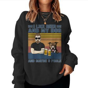 I Like Beer And My Dog And Maybe 3 People Dog And Beer Lover Women Crewneck Graphic Sweatshirt - Seseable