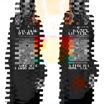 I Like Coffee And Maybe 3 People Funny Bear Drinking Coffee Women Crewneck Graphic Sweatshirt | Seseable CA