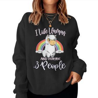 I Like Llamas And Maybe 3 People Funny Gift Women And Girls Women Crewneck Graphic Sweatshirt - Seseable
