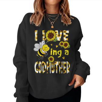 I Love Being A Godmother Sunflower Bee Mothers Day Women Crewneck Graphic Sweatshirt - Thegiftio