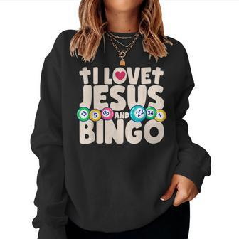 I Love Jesus And Bingo Christian Cross Board Games Gift Women Crewneck Graphic Sweatshirt - Seseable