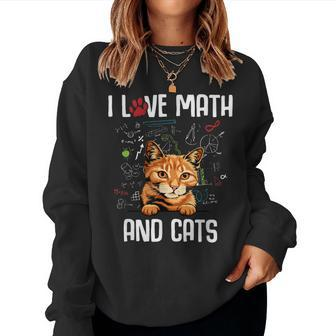 I Love Math And Cats Teacher Kitten Feline Lovers Women Crewneck Graphic Sweatshirt - Seseable