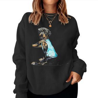 I Love Mom Funny Rottweiler Tattooed Women Crewneck Graphic Sweatshirt - Seseable