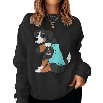 I Love Mom Tattoo Bernese Mountain Dog Funny Mothers Day Women Crewneck Graphic Sweatshirt - Seseable