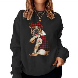 I Love Mom Tattoo Funny Bulldog Dog Lovers Bandana Women Crewneck Graphic Sweatshirt - Seseable