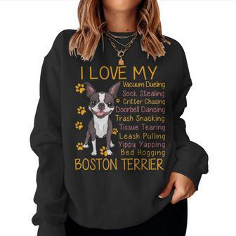I Love My Brown Bostie Boston Terrier Mom Dad Kid Lover Gift Women Crewneck Graphic Sweatshirt - Seseable
