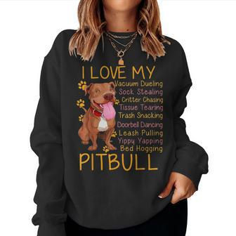 I Love My Pitbull Pittie Mom Dad Youth Gifts Funny Pit Bull Women Crewneck Graphic Sweatshirt - Seseable