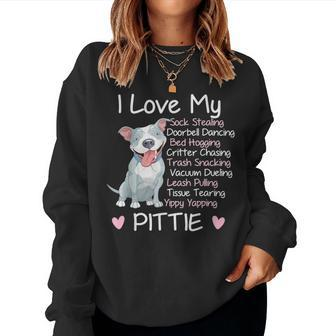 I Love My Pitbull Pittie Mom Mama Dad Youth Funny Women Crewneck Graphic Sweatshirt - Seseable