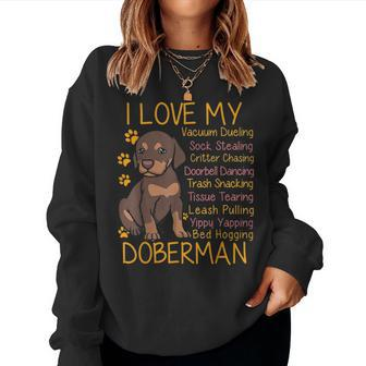 I Love My Red Doberman Dobie Mom Dad Gifts Youth Kid Lovers Women Crewneck Graphic Sweatshirt - Seseable