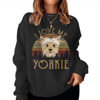 I Love My Yorkie Mom Dad Yorkshire Terrier Gifts Women Men Women Crewneck Graphic Sweatshirt - Seseable