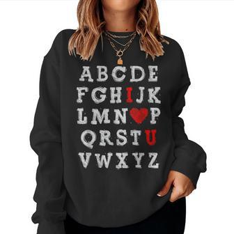 I Love You Abc Alphabet English Teacher Valentines Day Lover Women Crewneck Graphic Sweatshirt - Seseable