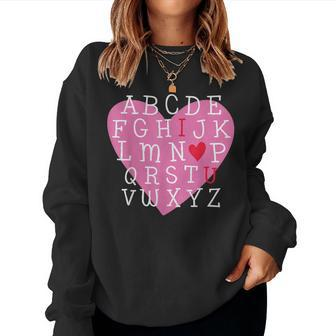 I Love You Valentines Day Alphabet Teacher Student School Women Crewneck Graphic Sweatshirt - Seseable