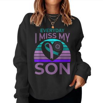 I Miss My Son Heart Sunflower Suicide Awareness Mom Gift Women Crewneck Graphic Sweatshirt - Seseable