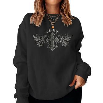 I See You With Dotted Cross And Wings Custom Graphic Gift For Womens Women Crewneck Graphic Sweatshirt - Thegiftio UK