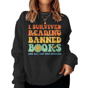 I Survived Reading Banned Books Book Lover Bookaholic Gift For Womens Women Crewneck Graphic Sweatshirt - Thegiftio UK