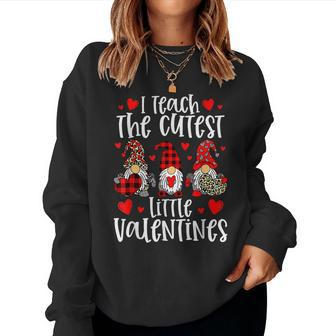 I Teach The Cutest Little Valentines Women Gnome Teachers V4 Women Crewneck Graphic Sweatshirt - Seseable