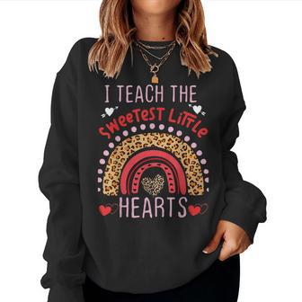 I Teach The Sweetest Hearts Rainbow Teacher Valentines Day V6 Women Crewneck Graphic Sweatshirt - Seseable