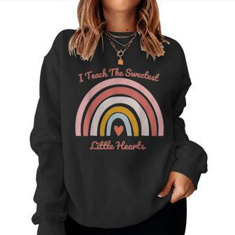 I Teach The Sweetest Little Hearts Rainbow Cute Couple Women Crewneck Graphic Sweatshirt - Seseable
