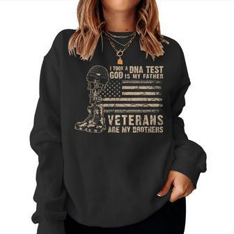 I Took A Dna Test God Is My Father Veterans Are My Brother Women Crewneck Graphic Sweatshirt - Seseable