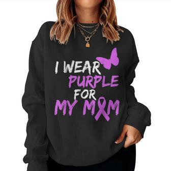 I Wear Purple For My Mom Butterfly & Ribbon Awareness Women Crewneck Graphic Sweatshirt - Seseable