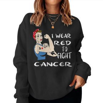 I Wear Red To Fight Cancer Awareness Lymphoma Mom Day Gift Women Crewneck Graphic Sweatshirt - Seseable