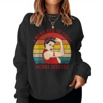 I Wear Red To Fight Heart Disease Awareness Chd Mom Day Gift Women Crewneck Graphic Sweatshirt - Seseable
