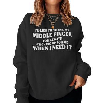 Id Like To Thank My Middle Finger Funny Sarcastic Jokes Women Crewneck Graphic Sweatshirt - Thegiftio UK