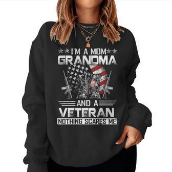 Im A Mom Grandma And A Veteran Gift For Dad Fathers Day Women Crewneck Graphic Sweatshirt - Seseable