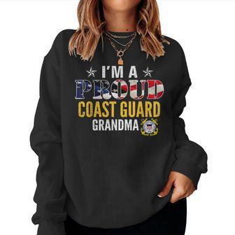 Im A Proud Coast Guard Grandma American Flag Gift Veteran Women Crewneck Graphic Sweatshirt - Seseable